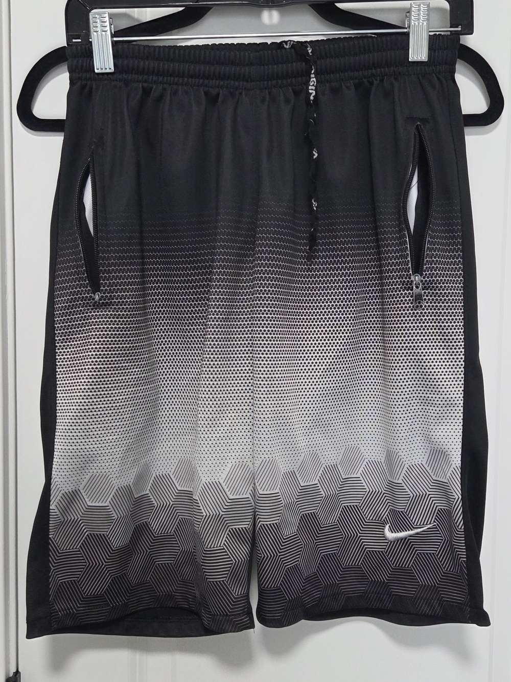 Nike Youth Black to White Gradient Athletic Shorts with Geometric Print